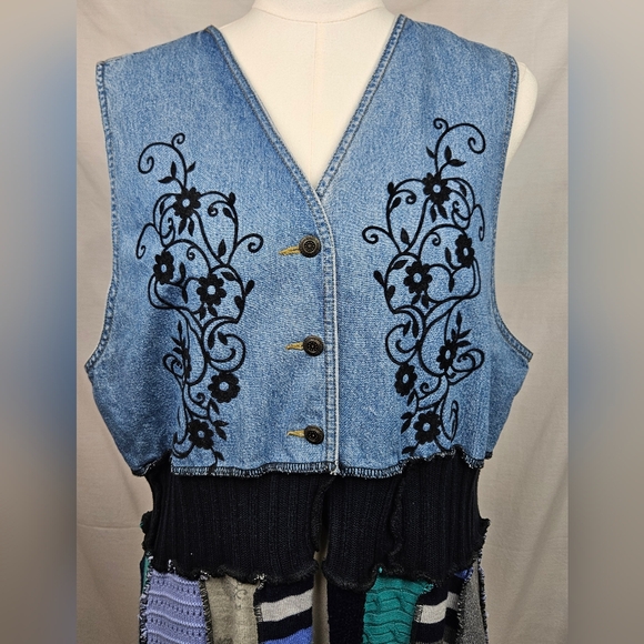 Bucura Jean Patchwork Vest Button Up No Size Western Boho Hippie Cottagecore - Picture 3 of 6